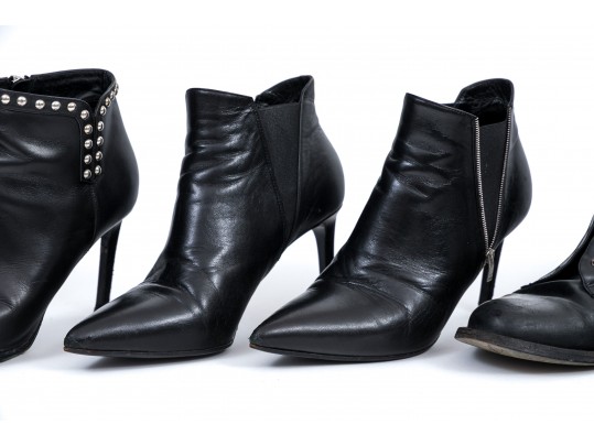 Saint Laurent Lot Of Three Black Leather Boots, Sizes 38 To 38 1/2, See Conditions