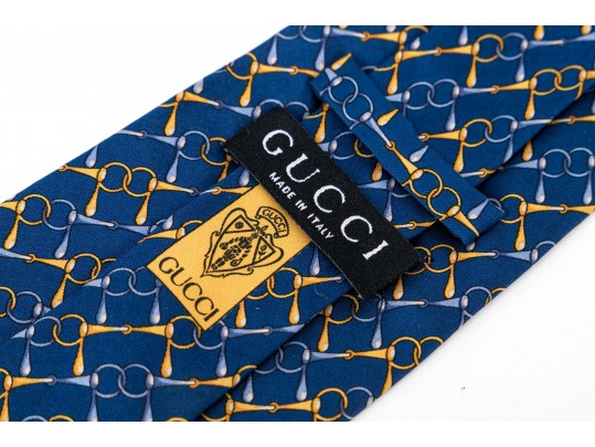 Lot Of Three Assorted Silk Neckties, Chanel And Gucci, Blue Tones