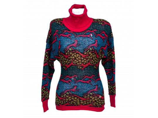 Missoni Vintage Knit Red And Blue Turtleneck, See Conditions