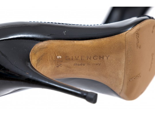 Givenchy Wonderful Black Patent Leather Peep Toe Stiletto Pumps, Size 37 1/2