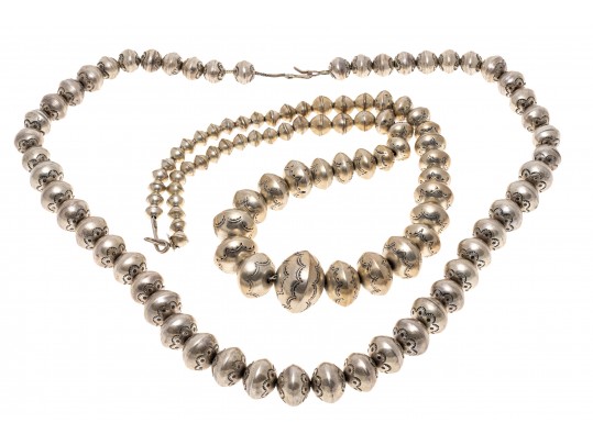 Two Sterling Silver Graduated Beaded Necklaces