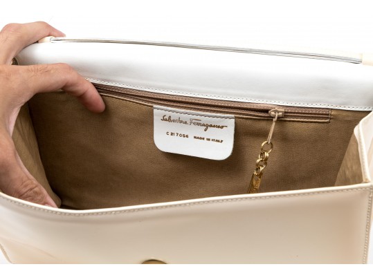 Ferragamo Handsome Ivory Patent Leather Shoulder Bag*
