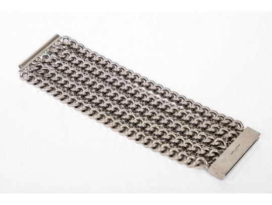 Saint Laurent, Paris Fabulous Ultra Wide Steel Curb Link Chain Bracelet**