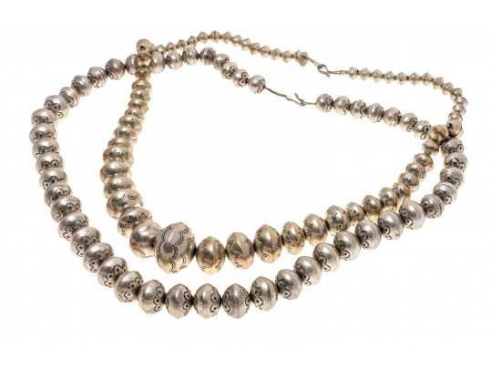 Two Sterling Silver Graduated Beaded Necklaces