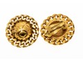 Chanel, France Round Quilted And Chain Motif Gold Tone Costume Earrings