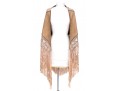 Pretty Beige Suede And Woven Large Triangular Shawl, Fringed, OSFA