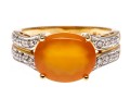 14k Contemporary Oval Cabachon Yellow-Orange Aventurine And Diamond Ring, Size 7