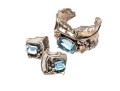 Sterling Cuff Bracelet And Clip Earrings With Abstract Grape Design And Topaz