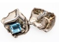 Sterling Cuff Bracelet And Clip Earrings With Abstract Grape Design And Topaz