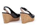 Stuart Weitzman Fun Black Patent Leather Peep Toe Cork Platform Wedges, Size 6 1/2