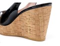 Stuart Weitzman Fun Black Patent Leather Peep Toe Cork Platform Wedges, Size 6 1/2