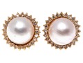 14k Yellow Gold Classic Cultured Mabe Pearl And Diamond Earrings, App. 0.72 TCW