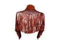 Striking Rust Suede And Woven Short Fringed Shawl, OSFA