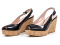 Stuart Weitzman Fun Black Patent Leather Peep Toe Cork Platform Wedges, Size 6 1/2