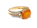 14k Contemporary Oval Cabachon Yellow-Orange Aventurine And Diamond Ring, Size 7
