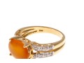 14k Contemporary Oval Cabachon Yellow-Orange Aventurine And Diamond Ring, Size 7