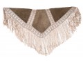 Pretty Beige Suede And Woven Large Triangular Shawl, Fringed, OSFA