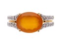 14k Contemporary Oval Cabachon Yellow-Orange Aventurine And Diamond Ring, Size 7