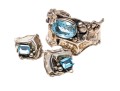 Sterling Cuff Bracelet And Clip Earrings With Abstract Grape Design And Topaz