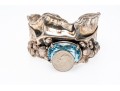 Sterling Cuff Bracelet And Clip Earrings With Abstract Grape Design And Topaz