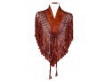 Striking Rust Suede And Woven Short Fringed Shawl, OSFA