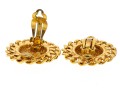 Chanel, France Round Quilted And Chain Motif Gold Tone Costume Earrings