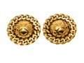 Chanel, France Round Quilted And Chain Motif Gold Tone Costume Earrings