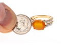 14k Contemporary Oval Cabachon Yellow-Orange Aventurine And Diamond Ring, Size 7