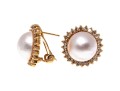 14k Yellow Gold Classic Cultured Mabe Pearl And Diamond Earrings, App. 0.72 TCW