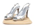 Sergio Rossi Fabulous Silver Metallic Peep Toe Slingbacks, Size 37