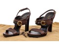 Gucci Striking Brown Bamboo Horsebit Sandals, Size 37
