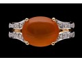14k Contemporary Oval Cabachon Yellow-Orange Aventurine And Diamond Ring, Size 7