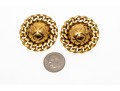 Chanel, France Round Quilted And Chain Motif Gold Tone Costume Earrings