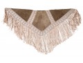 Pretty Beige Suede And Woven Large Triangular Shawl, Fringed, OSFA