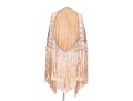 Pretty Beige Suede And Woven Large Triangular Shawl, Fringed, OSFA