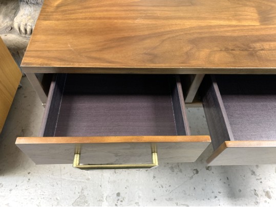 Contemporary Campaign Style Three Drawer Desk 