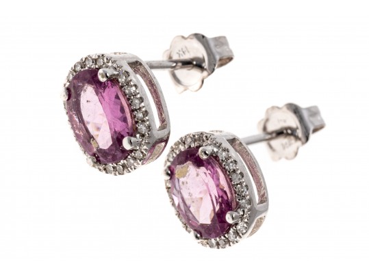 14K Pink Tourmaline & Diamond Petit Halo Earrings