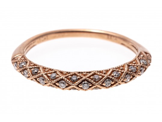 10k Rose Gold Lovely Argyle Motif Diamond Band Ring, Size 7