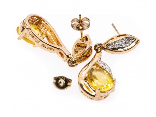 Sterling Vermeil Pendant, Earrings And Ring, Size 8.75