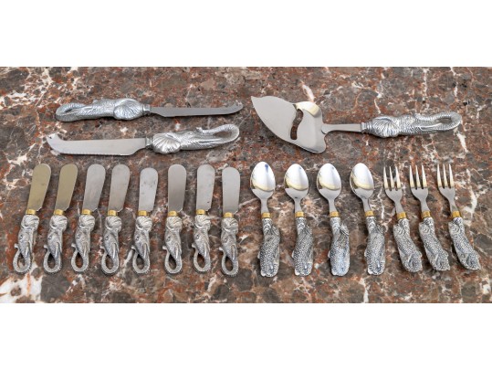 Partial Flatware Set With Cast Figural Handles