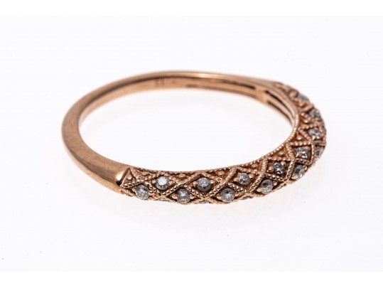 10k Rose Gold Lovely Argyle Motif Diamond Band Ring, Size 7