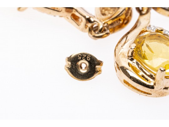 Sterling Vermeil Pendant, Earrings And Ring, Size 8.75