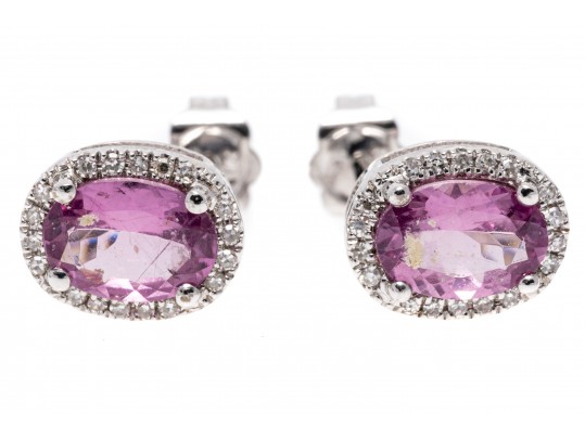 14K Pink Tourmaline & Diamond Petit Halo Earrings