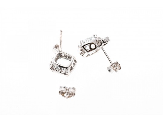 10k White Gold Checkerboard Cut Aquamarine Stud Earrings, App. 1.52 TCW
