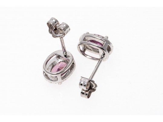 14K Pink Tourmaline & Diamond Petit Halo Earrings
