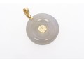 14k Yellow Gold Graceful Mottled Pale Green And Pale Lavender-White Jadeite Jade Pi Disc Pendant