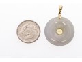 14k Yellow Gold Graceful Mottled Pale Green And Pale Lavender-White Jadeite Jade Pi Disc Pendant