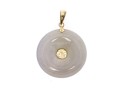 14k Yellow Gold Graceful Mottled Pale Green And Pale Lavender-White Jadeite Jade Pi Disc Pendant