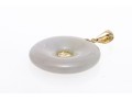 14k Yellow Gold Graceful Mottled Pale Green And Pale Lavender-White Jadeite Jade Pi Disc Pendant