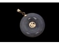 14k Yellow Gold Graceful Mottled Pale Green And Pale Lavender-White Jadeite Jade Pi Disc Pendant